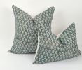 teal block print floral pillow, teal floral pillow | Pillows by velvet + linen