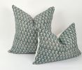 teal block print floral pillow, teal floral pillow | Pillows by Velvet Fringe