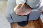 Live-edge Walnut round industrial side table | Tables by Hazel Oak Farms. Item made of walnut with steel