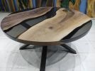 Diameter Smoke Gray Walnut Round Epoxy Coffee table | Dining Table in Tables by LuxuryEpoxyFurniture. Item made of wood & synthetic