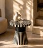 Black and White Bone Inlay Round Side Table, Striped Boho Accent Furniture | Tables by IKKAZA