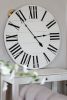 36" White Farmhouse Clock, Slightly Distressed | Ornament in Decorative Objects by Hazel Oak Farms. Item made of wood