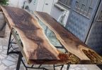 Custom Order Clear Epoxy Walnut Wood Dining Table | Live | Tables by LuxuryEpoxyFurniture. Item made of wood & synthetic