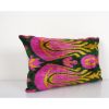 Ikat Hot Pink and Dark Green Pillow Cover with Tulip Pattern | Cushion in Pillows by Vintage Pillows Store