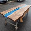Custom Deep Blue Ocean Epoxy Table | Dining Table in Tables by Ironscustomwood. Item composed of walnut and metal