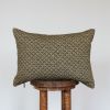 Olive Green Floral Motif on Linen Lumbar Pillow 12x18 | Pillows by Vantage Design