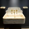 Fluted Calacatta Gold Marble Sink: Modern Bathroom Vanity, 24" x 16" | Water Fixtures by AYMARBLEDESIGN LLC