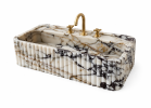 Fluted Calacatta Viola Marble Sink | Custom Wall Mounted Vanity | Water Fixtures by Vero Marble