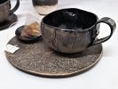 Ceramic Mug With Saucer and Side Heart Plate, Coffee Cup Set | Drinkware by YomYomceramic. Item composed of ceramic