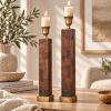 Handmade Mahogany Veneer Candle Holders, Geometric Marquetry, Modern Scandinavian Decor (Pair),Housewarming Gift | Decorative Objects by Vesta Corte