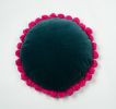 round velvet cushion // round green pillow // round pom pom | Pillows by velvet + linen