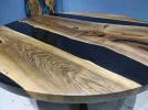 Custom 72" Diameter, Round Walnut Wood, Black Epoxy Study | Dining Table in Tables by LuxuryEpoxyFurniture. Item made of wood with synthetic