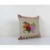 Vintage Handwoven Floral Pattern Square Kilim Pillow, Grape | Cushion in Pillows by Vintage Pillows Store