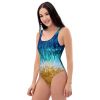 Women's Swimsuit - Good Tidings - Fluid Blue Gold | Work by Eman's Gallery