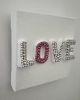 Love with Pink "O" Crystal 4" x 4" | Mixed Media in Paintings by Emeline Tate. Item composed of canvas and synthetic