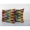Square Silk Ikat Velvet Pillow Cover - Set Colorful Zig Zag | Cushion in Pillows by Vintage Pillows Store