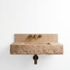 Floating Travertine Stone Sink with Backsplash | Custom Wall Mounted Vanity | Water Fixtures by Vero Marble