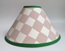 Plaster Pink & Emerald Checkerboard Hand Painted Coolie Lamp | Table Lamp in Lamps by Rosie Gore. Item composed of paper