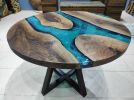 40" Walnut Diameter Round Turquoise White River Epoxy Table | Dining Table in Tables by LuxuryEpoxyFurniture. Item made of wood & synthetic