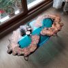 Epoxy Custom Vivid Edge Blue Resin River Olive Wood Coffee Table | Tables by Ironscustomwood. Item made of wood with synthetic
