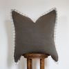 Mushroom Brown Linen with Cream & Denim Blue Striped Flange 22x22 | Pillow in Pillows by Vantage Design