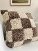 20” x 20” Checkered Shearling Sheepskin Pillow | Cushion in Pillows by East Perry