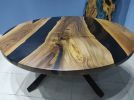 Custom 72" Diameter, Round Walnut Wood, Black Epoxy Study | Dining Table in Tables by LuxuryEpoxyFurniture. Item made of wood with synthetic
