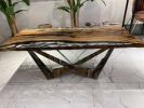 Clear Custom Epoxy Table, Made to Order Resin Table | Dining Table in Tables by Tinella Collection. Item composed of walnut and synthetic in contemporary or art deco style