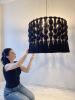 Modern Custom 24x19 Inch Black Macrame Chandelier - Stylish Bohemian Design Accent Piece | Chandeliers by RavaTapestryArt