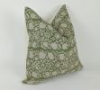 green floral block print pillow, green floral pillow, green | Pillows by Velvet Fringe