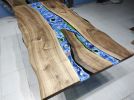 Live Edge Blue Ocean River Epoxy Dining Table - Living Room | Tables by LuxuryEpoxyFurniture. Item composed of wood and synthetic