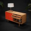 Credenza with Sliding Lacquered Doors | Media Console in Storage by Manuel Barrera Habitables. Item composed of oak wood