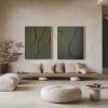 Diptych Wall Art Set (2 pieces) - Modern Textured Plaster Sculptures - Deep Green Moss Decor - Housewarming Gift | Wall Sculpture in Wall Hangings by Vaiva Art Atelier