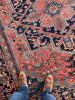 SWOONING Watermelon & Denim Blue Antique Persian Heriz | Area Rug in Rugs by The Loom House. Item composed of cotton and fiber