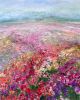Pink Flower Field | Oil And Acrylic Painting in Paintings by Checa Art. Item made of canvas