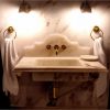 Calacatta Gold Marble Bathroom Sink with Backsplash - 36" | Water Fixtures by AYMARBLEDESIGN LLC