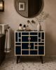 Navy Blue Bone Inlay Nightstand Chinoiserie Lattice Bedside Table with Drawers | Storage by IKKAZA