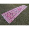 1970s Vintage Pink Turkish Kurdish Oushak Runner - Hallway | Runner Rug in Rugs by Vintage Pillows Store. Item made of cotton with fiber