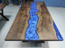 Custom Order Walnut Wood Design Blue Epoxy Coffee Table | Dining Table in Tables by LuxuryEpoxyFurniture. Item made of wood with synthetic