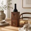 Handmade Mahogany Wine Bottle Holder, Wooden Marquetry Decor, Scandinavian Minimalist Home Accent, Housewarming Gift | Tableware by Vesta Corte