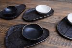 SMALL BLACK and GOLD single or set of 2  bowl with leaf patt | Dinnerware by Laima Ceramics. Item composed of stoneware in minimalism or rustic style