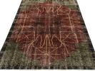 1960s Vintage Art Deco Rug in Red, Green, Black, Distressed Geometric Pattern | Area Rug in Rugs by Rug and Kilim