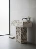 Modern Pedestal Calacatta Viola fluted marble sink | Water Fixtures by AYMARBLEDESIGN LLC