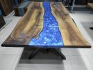 Luxury Epoxy Resin Walnut Dining Table, Blue Epoxy Table | Tables by LuxuryEpoxyFurniture. Item composed of wood and synthetic