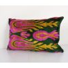 Ikat Hot Pink and Dark Green Pillow Cover with Tulip Pattern | Cushion in Pillows by Vintage Pillows Store