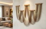 Boho Fiber Wall Hanging – Cascading String Art with Wooden Dowels, Neutral Beige Tones | Macrame Wall Hanging in Wall Hangings by RavaTapestryArt