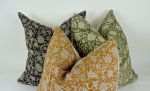 green block print pillow, green floral pillow, green block | Pillows by Velvet Fringe