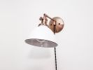 Swing Arm Bedside Reading Wall Light - Antique Brass & White | Sconces by Retro Steam Works. Item made of fabric with brass works with mid century modern style