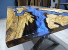 Custom Order Blue Epoxy Olive Wood Dining Table | Tables by LuxuryEpoxyFurniture. Item composed of wood and synthetic