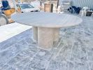 Custom Travertine Dining Table: Fluted Rounded Base, Fully Customizable | Tables by AEGEAN MARBLE ARTISAN ATELIER